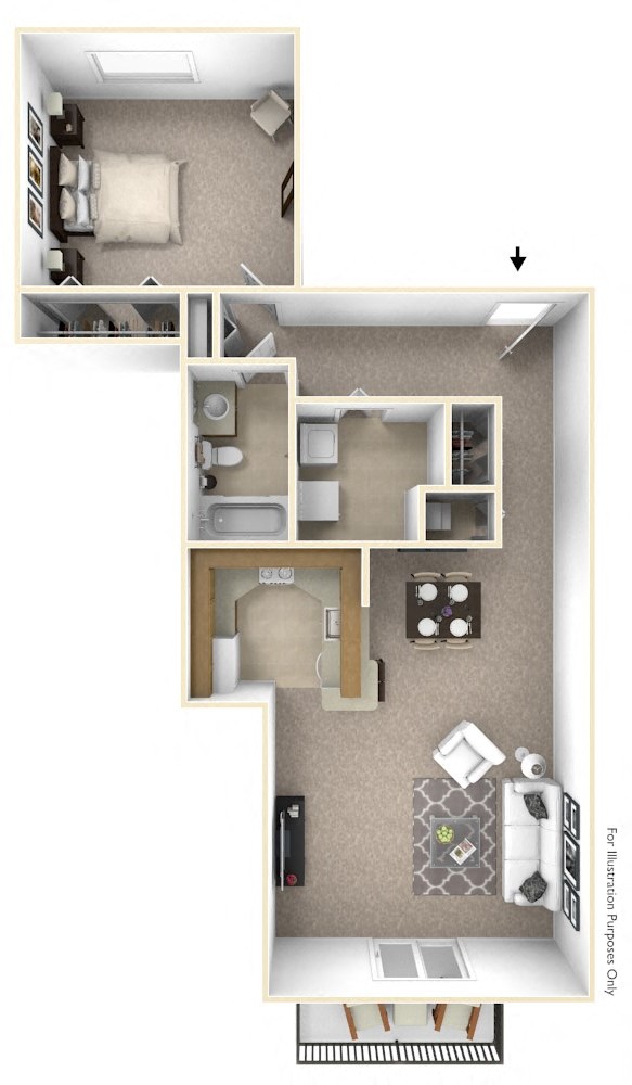 Floor plan for 1 bed, 1 bath, 850 sqft